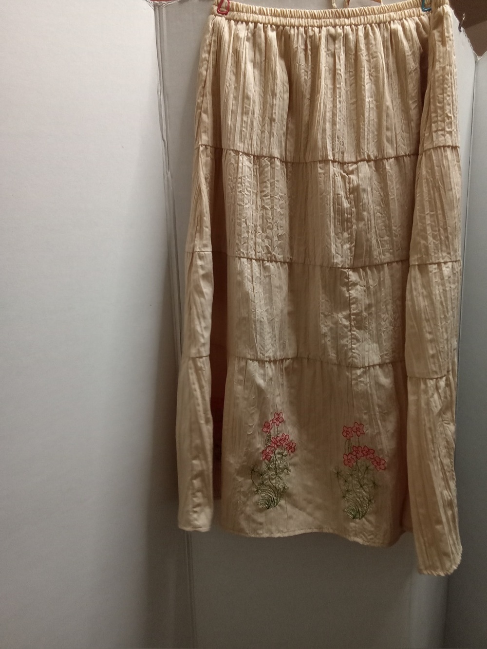 CG Sport Beige Embroidered Tiered Maxi Skirt in Size Large S7